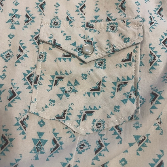 Panhandle Aztec Print Long Sleeve Snap button Shirt Turquoise size M - Picture 5 of 13